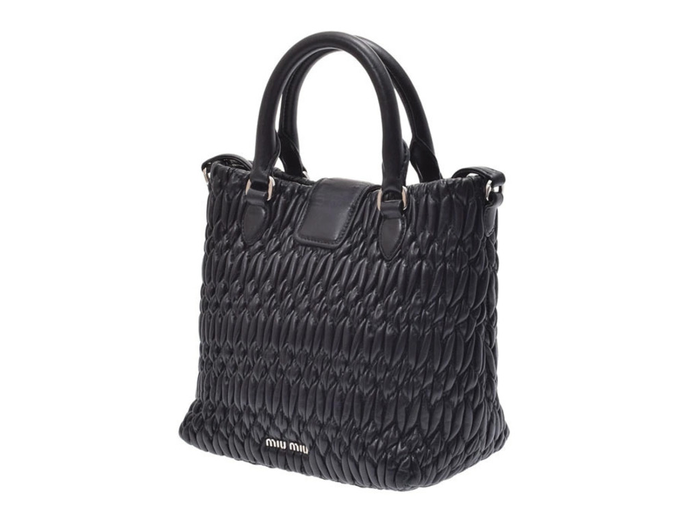 Miu Miu Matelasse Calfskin Handbag Black Strap Black